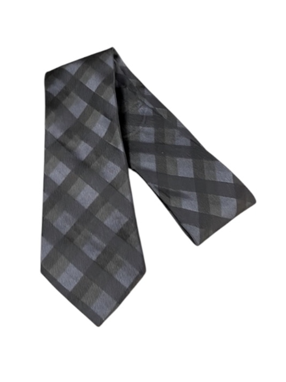 Kenneth Cole Plaid Silk Neck Tie Blue & Olive Green 19”